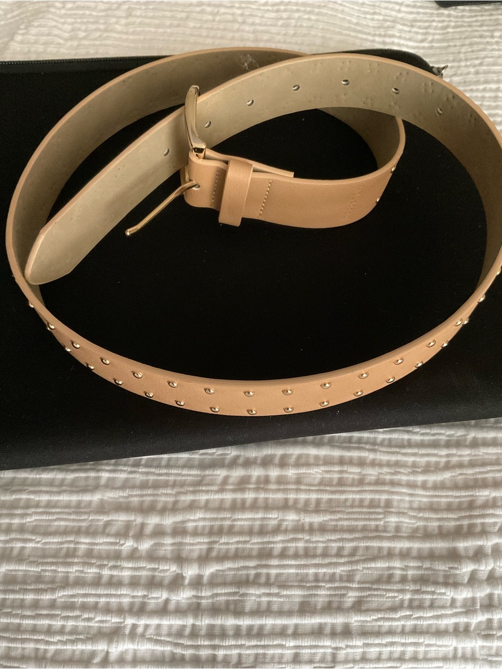 Madden Girl Tan Studded Leather Waist Belt with Gold Hardware